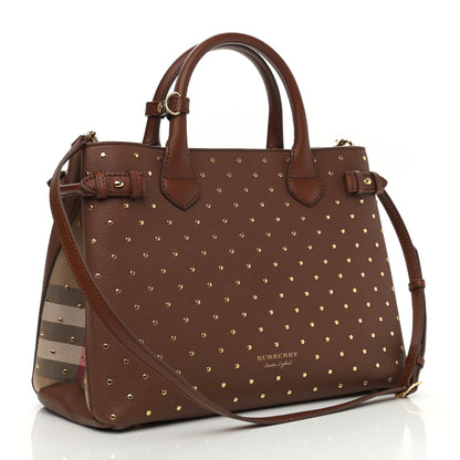 Burberry Grainy Calfskin Studded Medium Banner Tote Tan 2 of 10