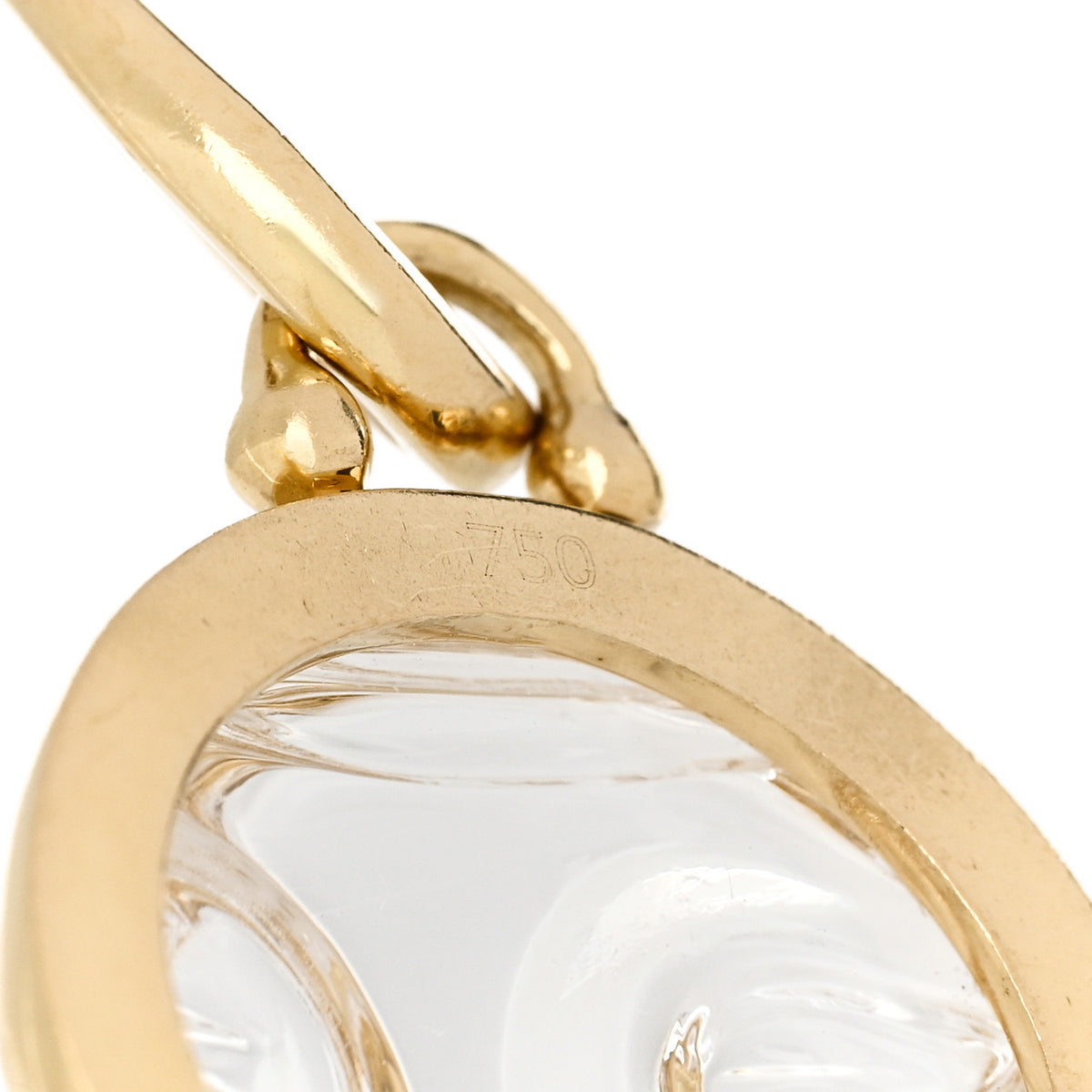 18K Yellow Gold Diamond Rock Crystal 15mm Moonface Pendant