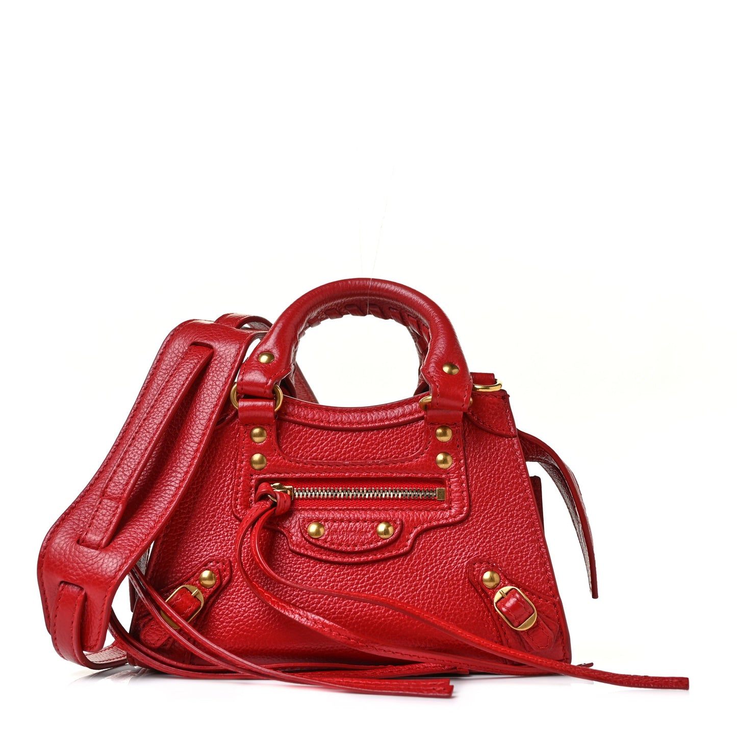 Grained Calfskin Neo Classic Gold Hardware Nano City Crossbody Medium Red