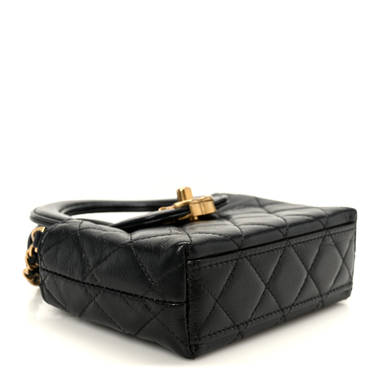 Chanel Shiny Aged Calfskin Quilted Mini Nano Kelly Shopper Black 4 of 11
