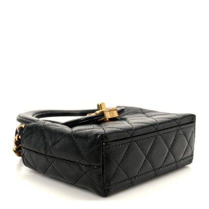 Chanel Shiny Aged Calfskin Quilted Mini Nano Kelly Shopper Black 4 of 11
