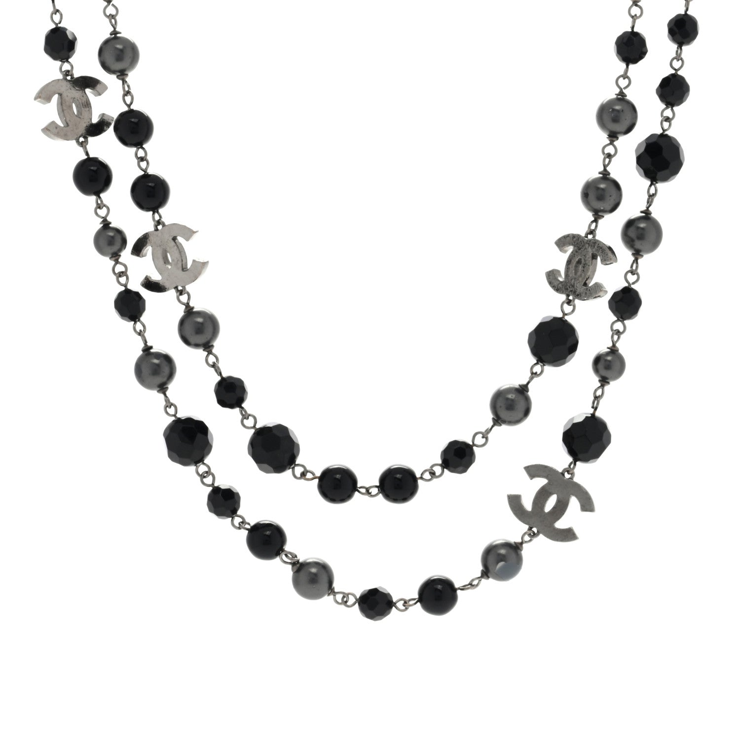 Chanel Ruthenium Pearl Beaded CC Long Necklace Black 1 of 7