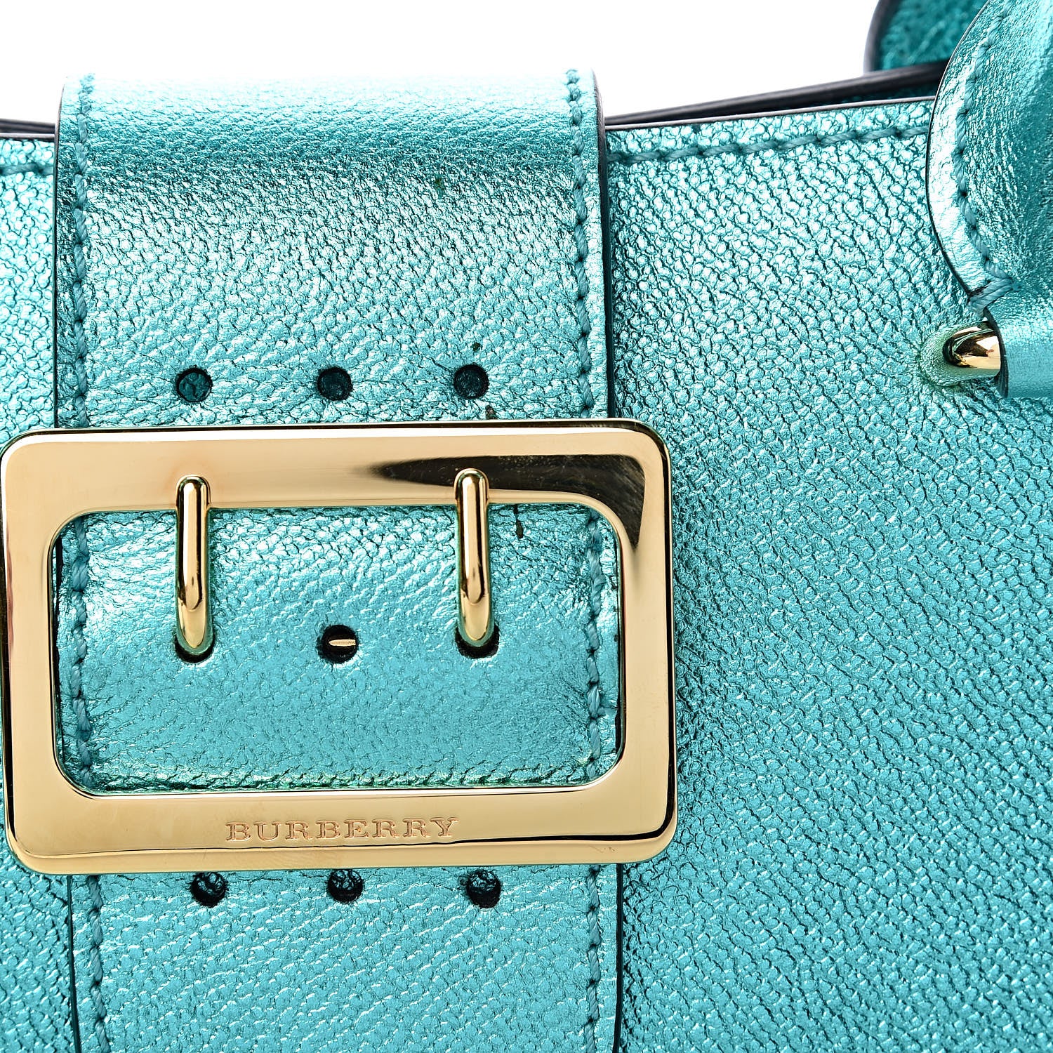 Burberry Metallic Soft Grain Calfskin Small Buckle Tote Emerald 14 of 18
