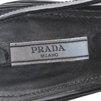 Prada Mesh Nappa Triangle Logo Pointed Toe 45mm Slingback Pumps 36 Black 7 of 9