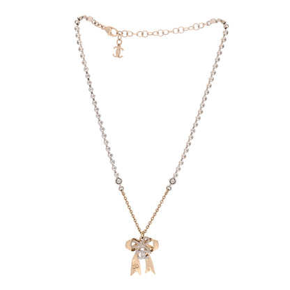 Chanel Crystal CC Bow Pendant Necklace Gold Silver 3 of 5