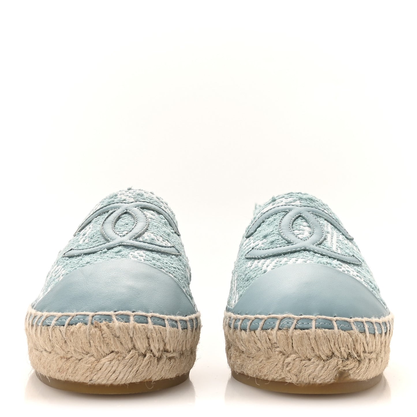 Mixed Fibers Jacquard Lambskin CC Espadrilles 36 Turquoise White