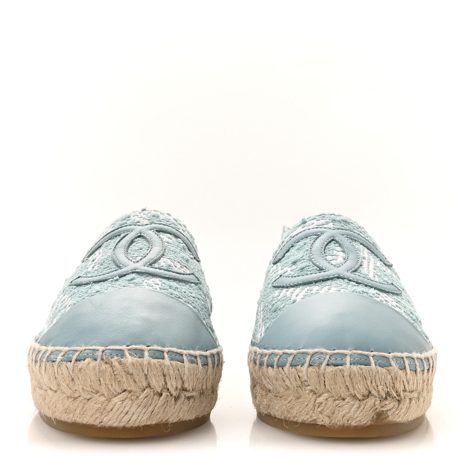 Chanel Mixed Fibers Jacquard Lambskin CC Espadrilles 36 Turquoise White 3 of 9