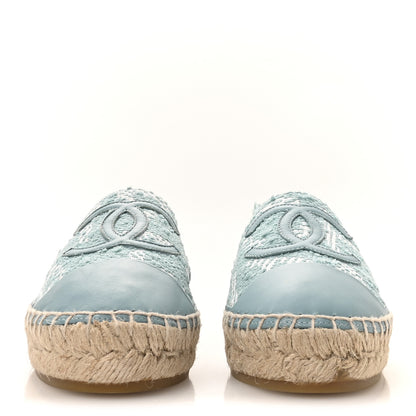 Chanel Mixed Fibers Jacquard Lambskin CC Espadrilles 36 Turquoise White 3 of 9