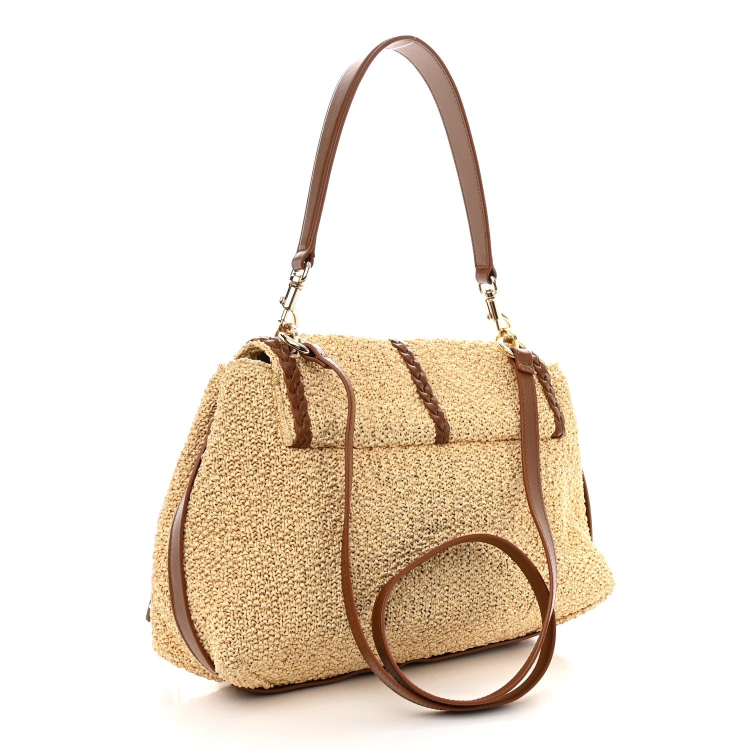 Chloe Raffia Calfskin Medium Penelope Shoulder Bag Tan 3 of 11