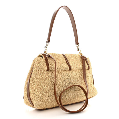 Chloe Raffia Calfskin Medium Penelope Shoulder Bag Tan 3 of 11
