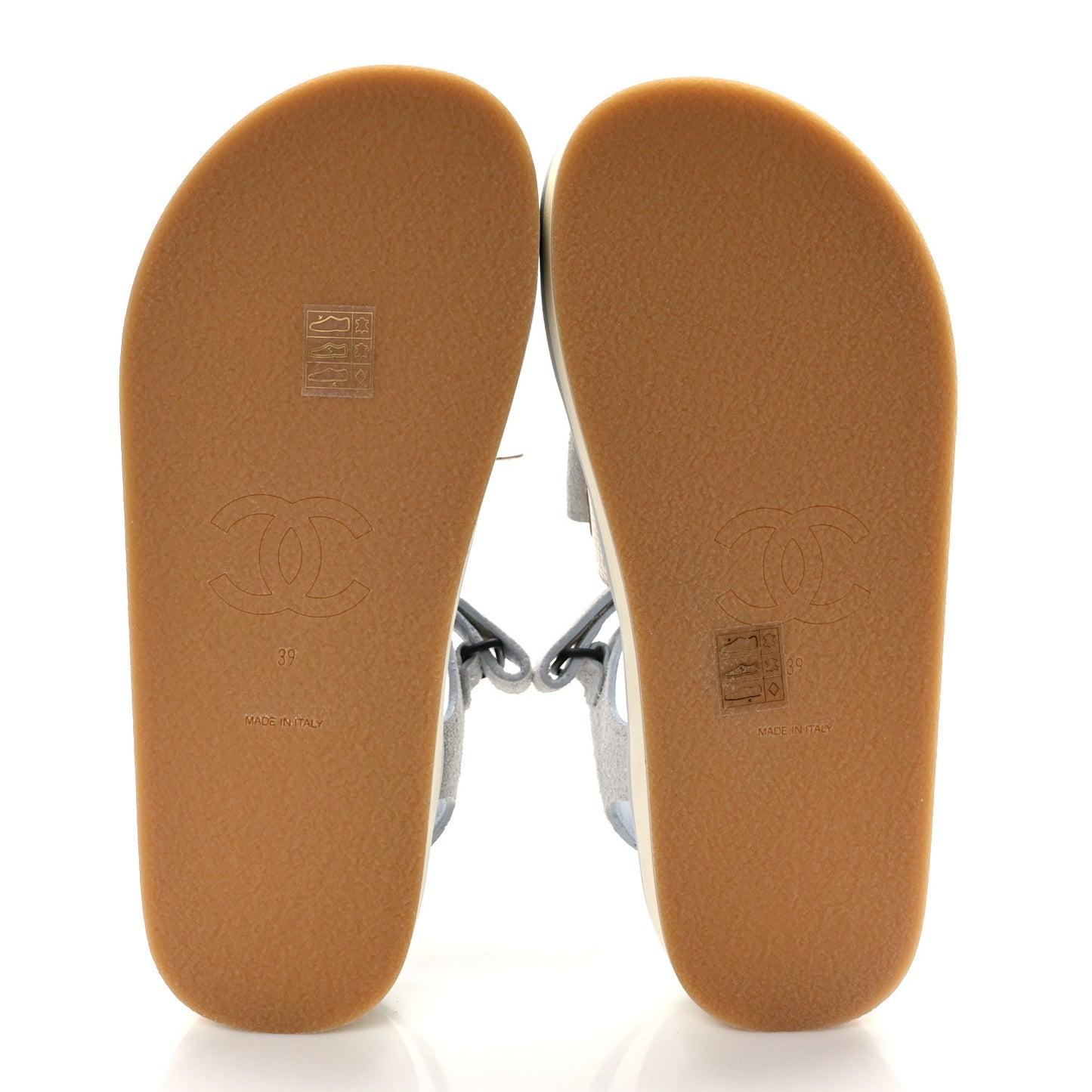 Suede Calfskin Velcro Flat Sandals 39 Light Blue Beige