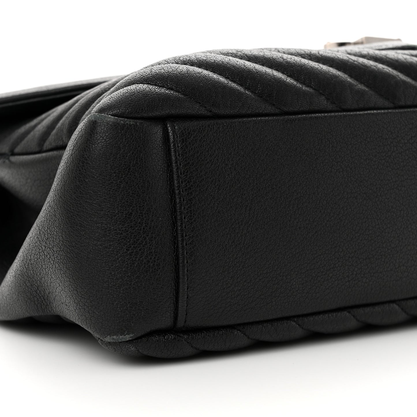 Sheepskin Matelasse Chevron Monogram Large College Satchel Black