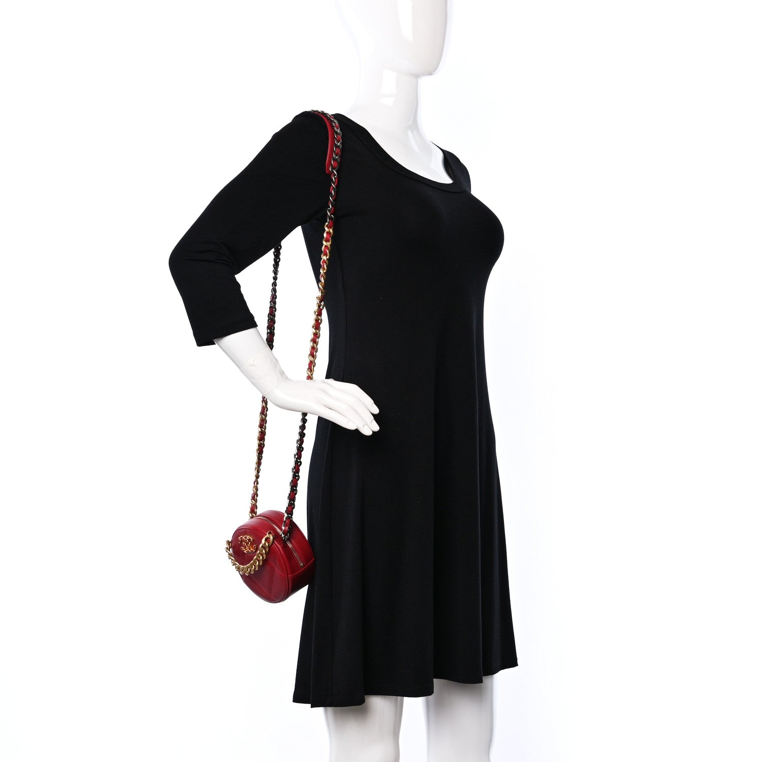 Chanel Goatskin Quilted Chanel 19 Round Clutch With Chain Red 2 of 9