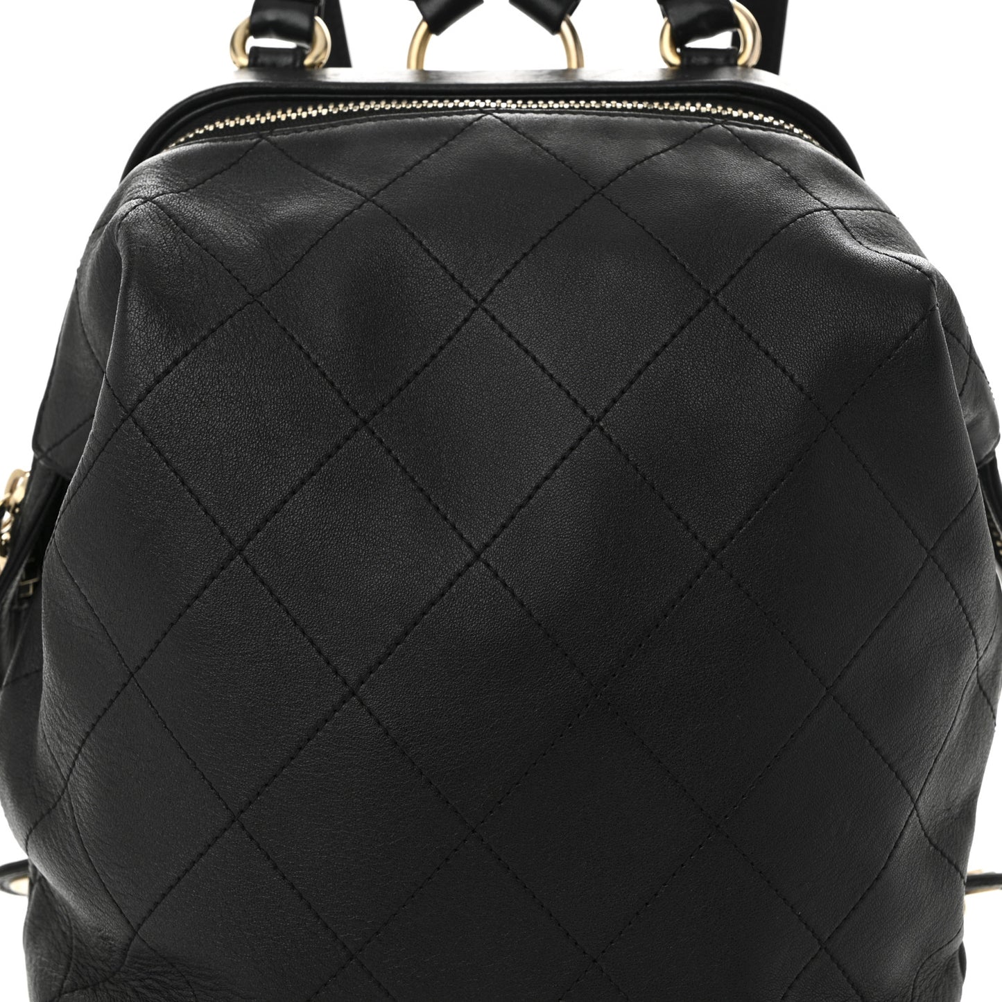 Calfskin Stitched Frame Backpack Black