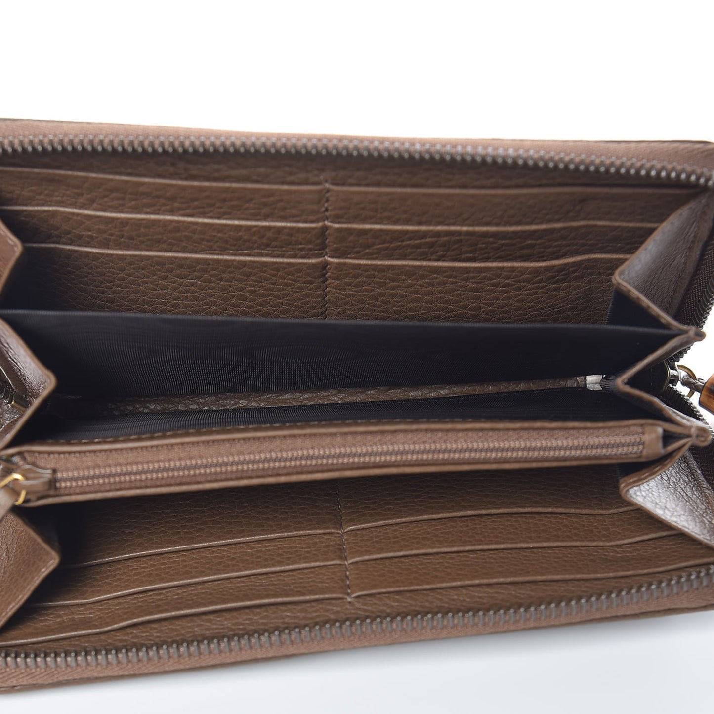 Soft Deerskin Hip Bamboo Zip Around Wallet Brown