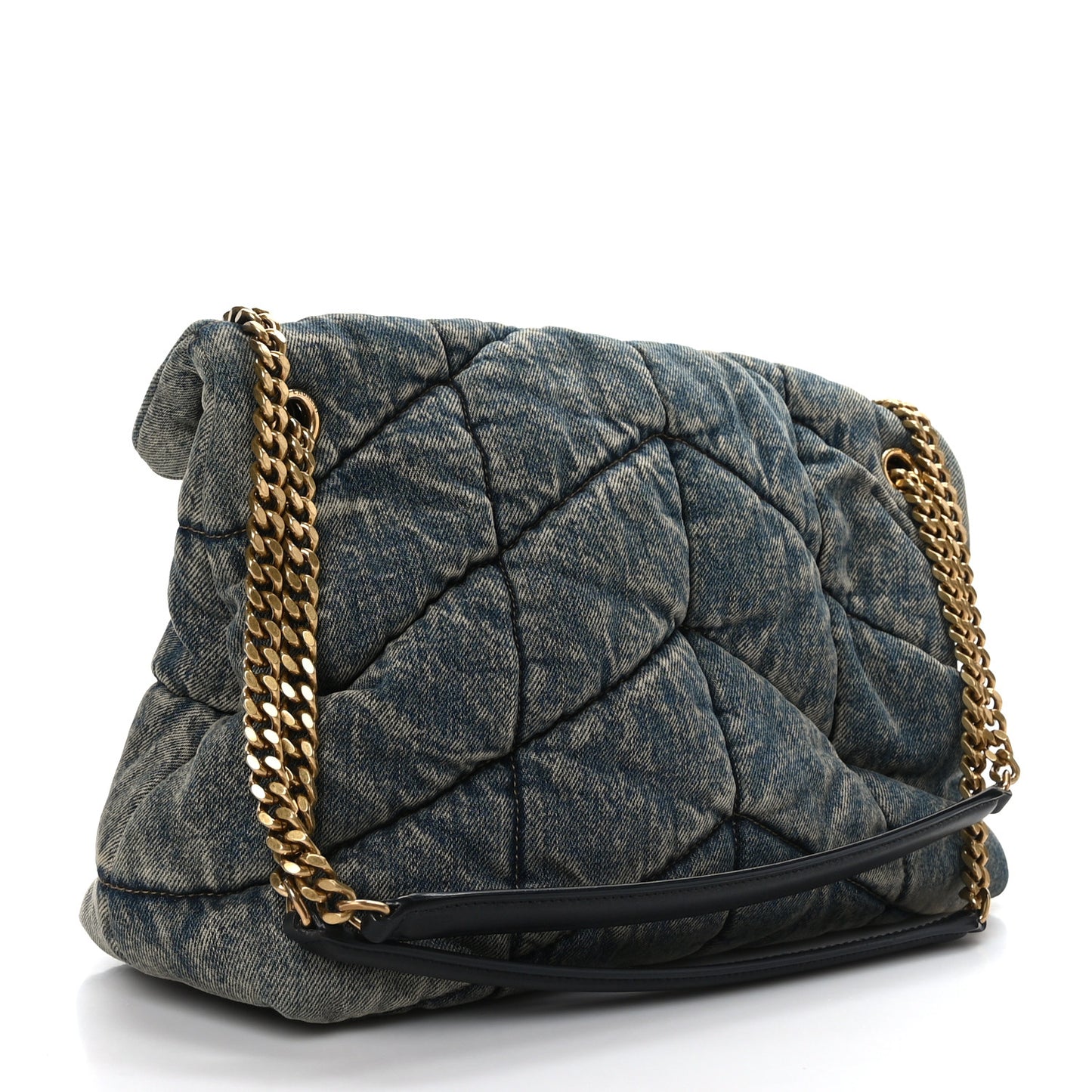 Denim Quilted Medium Loulou Puffer Monogram Chain Satchel Blue Black