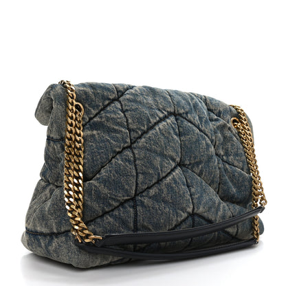 Saint Laurent Denim Quilted Medium Loulou Puffer Monogram Chain Satchel Blue Black 3 of 9