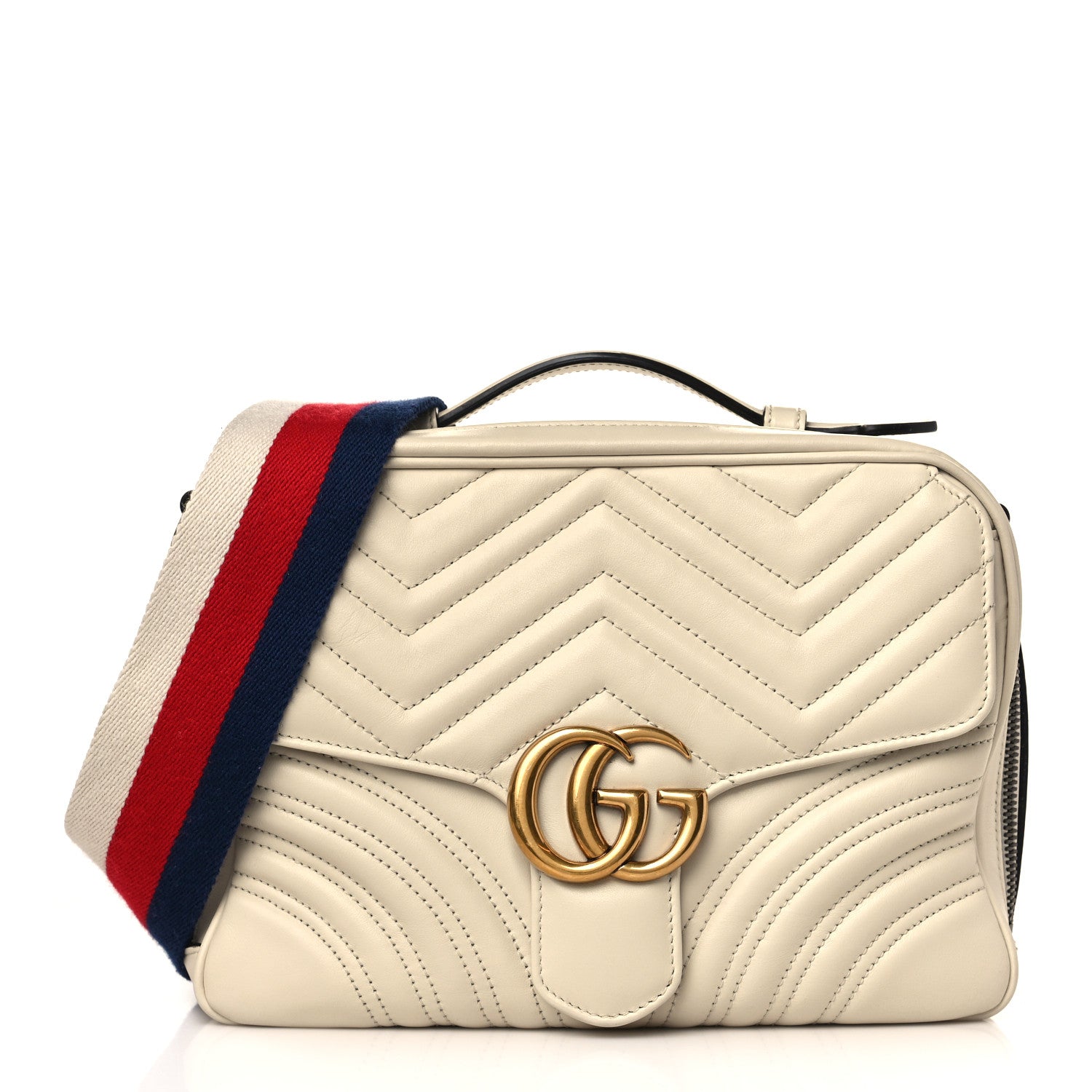 Gucci Calfskin Matelasse Sylvie Web Small GG Marmont Top Handle Shoulder Bag White 1 of 9