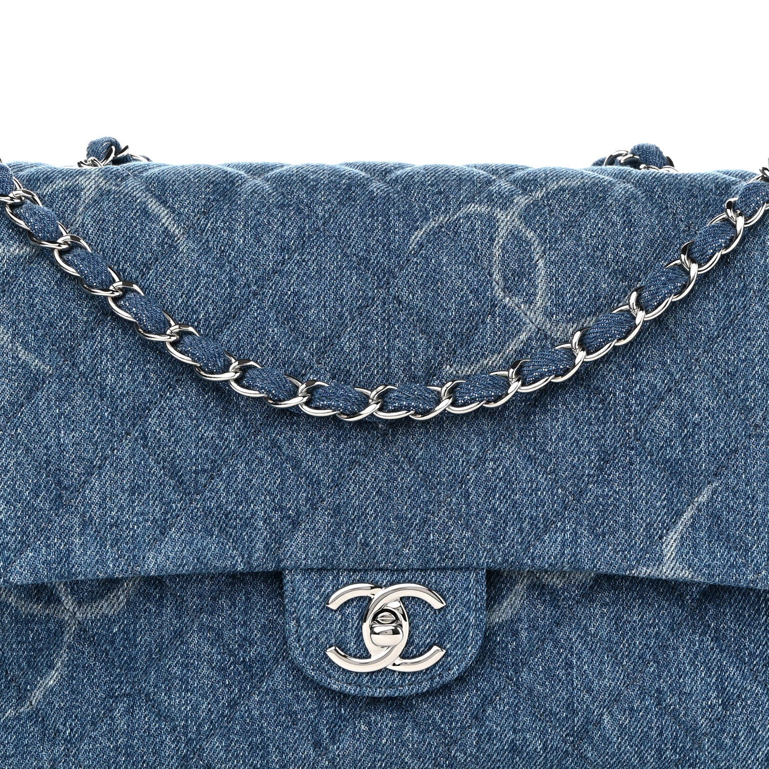 Chanel Denim Quilted CC Print Jumbo Single Flap Blue 8 of 10
