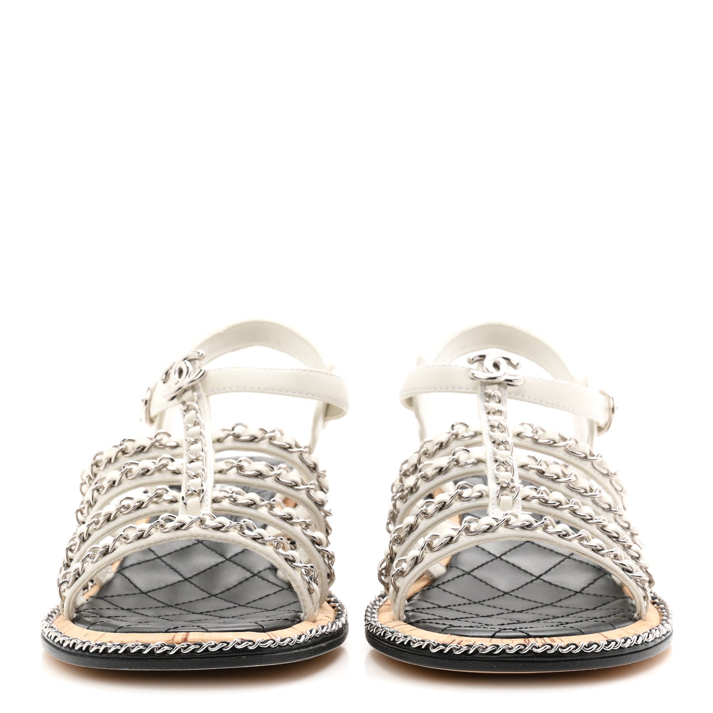 Lambskin Chain Cork Sandals 38.5 White
