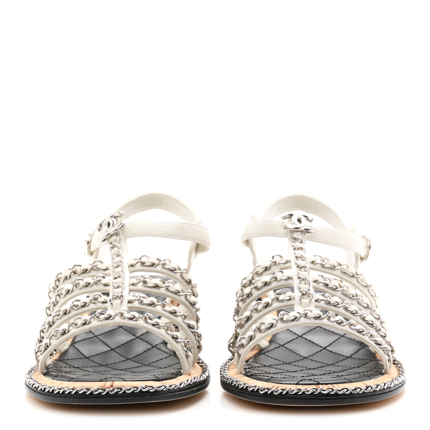 Chanel Lambskin Chain Cork Sandals 38.5 White 3 of 10