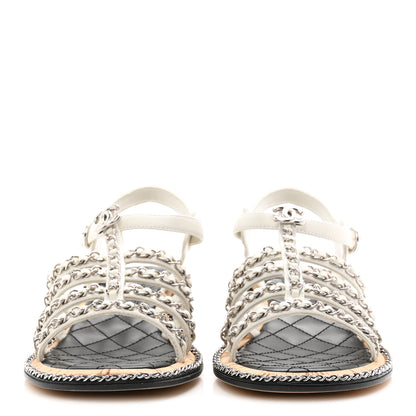 Chanel Lambskin Chain Cork Sandals 38.5 White 3 of 10