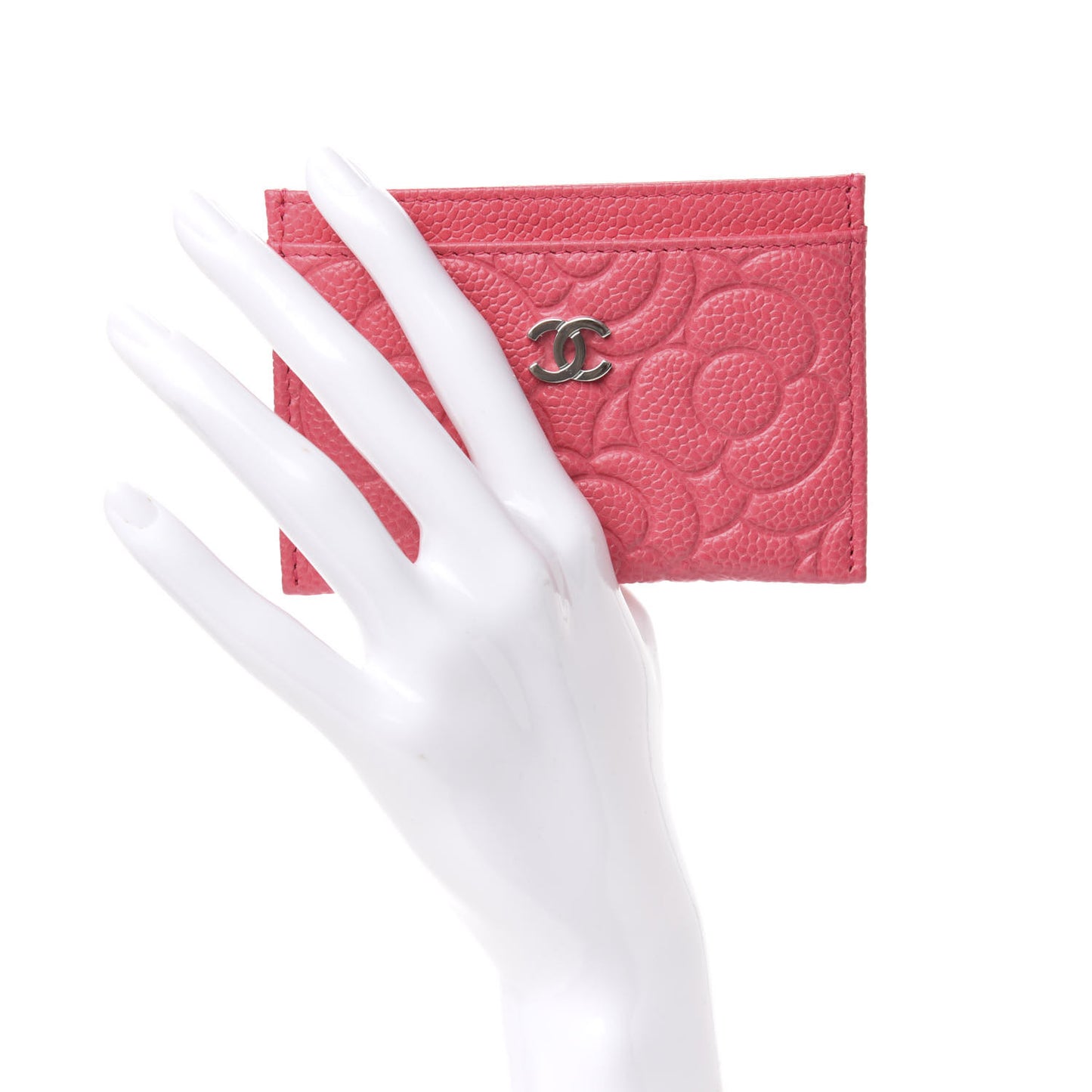 Caviar Camellia Embossed Card Holder Pink