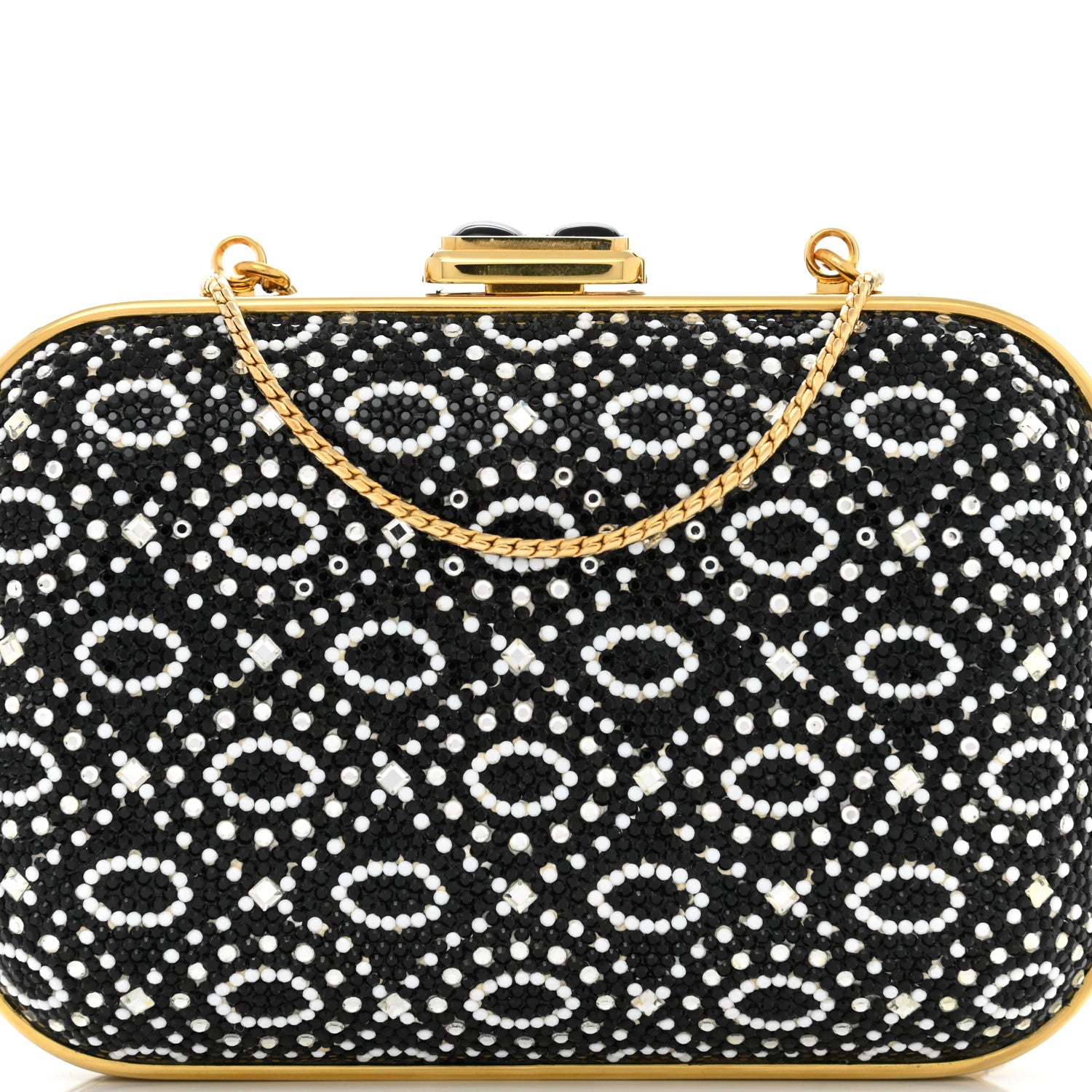 Judith Leiber Swarovski Crystal Minaudiere Clutch Gold Black Multicolor 7 of 9