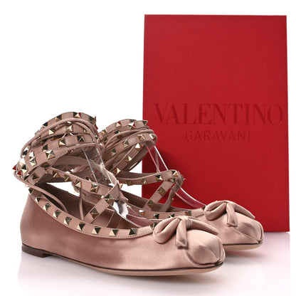 Valentino Garavani Satin Nappa Rockstud Multi Strap Ballerina Flats 37.5 Rose Cannelle 8 of 8