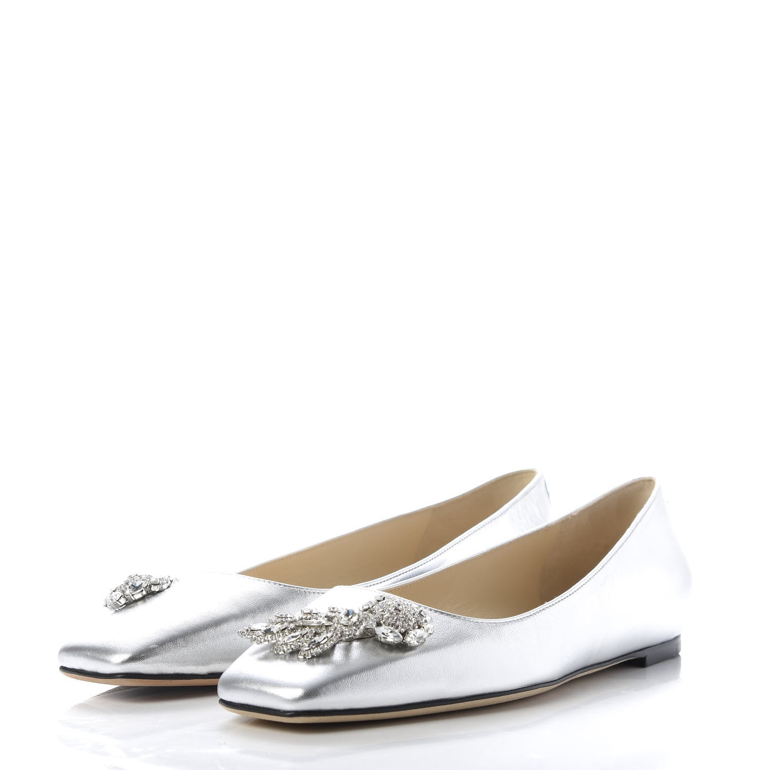 Jimmy Choo Metallic Calfskin Crystal Mirele Ballet Flat 37 Silver 3 of 8
