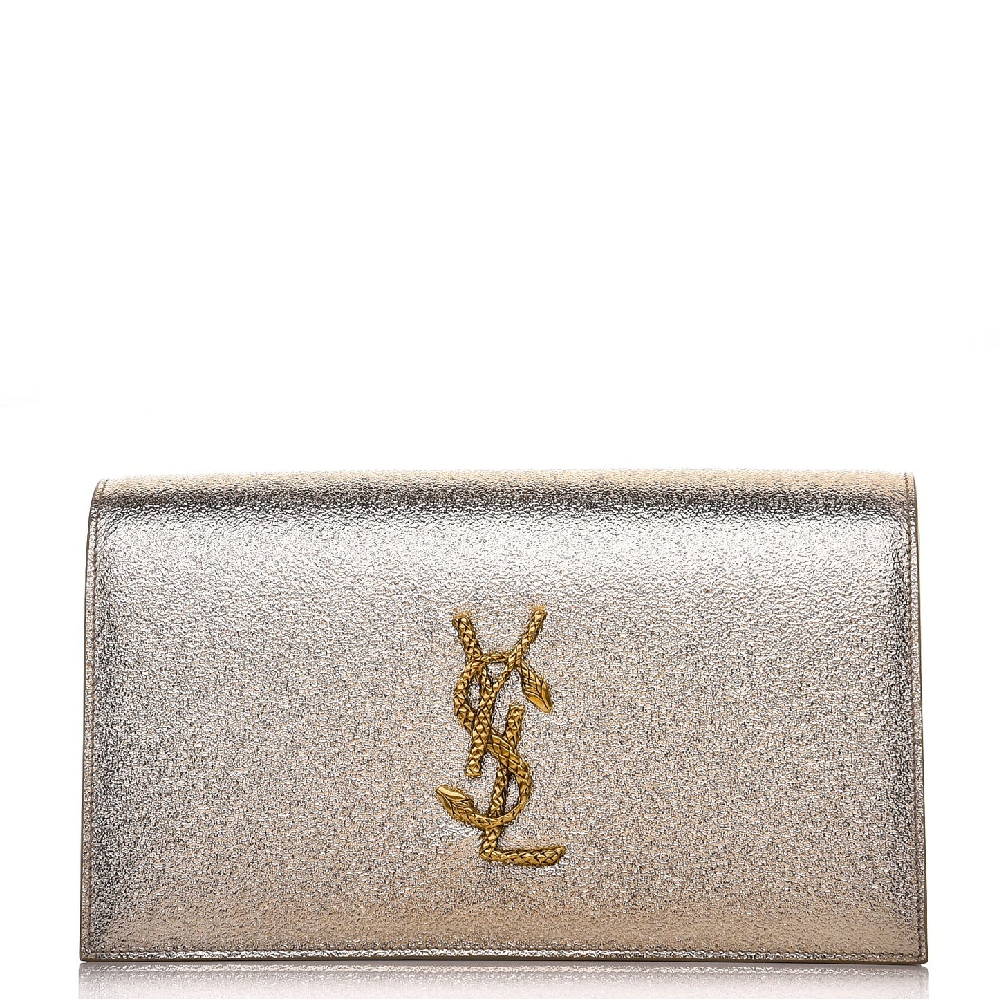 Metallic Calfskin Medium Serpent Clutch Gold