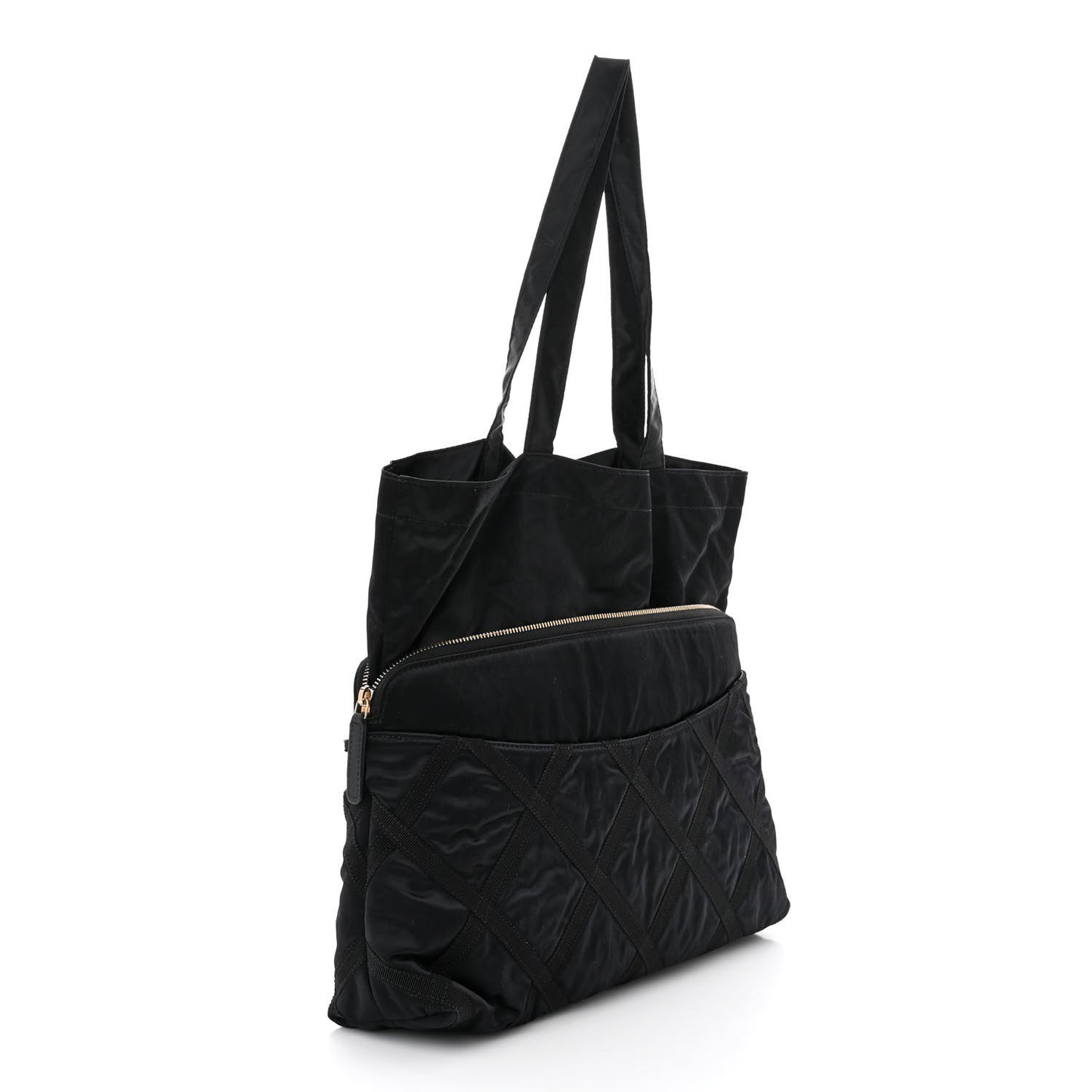 Nylon Grosgrain Large Lifestyle Pouch With Foldable Tote Black
