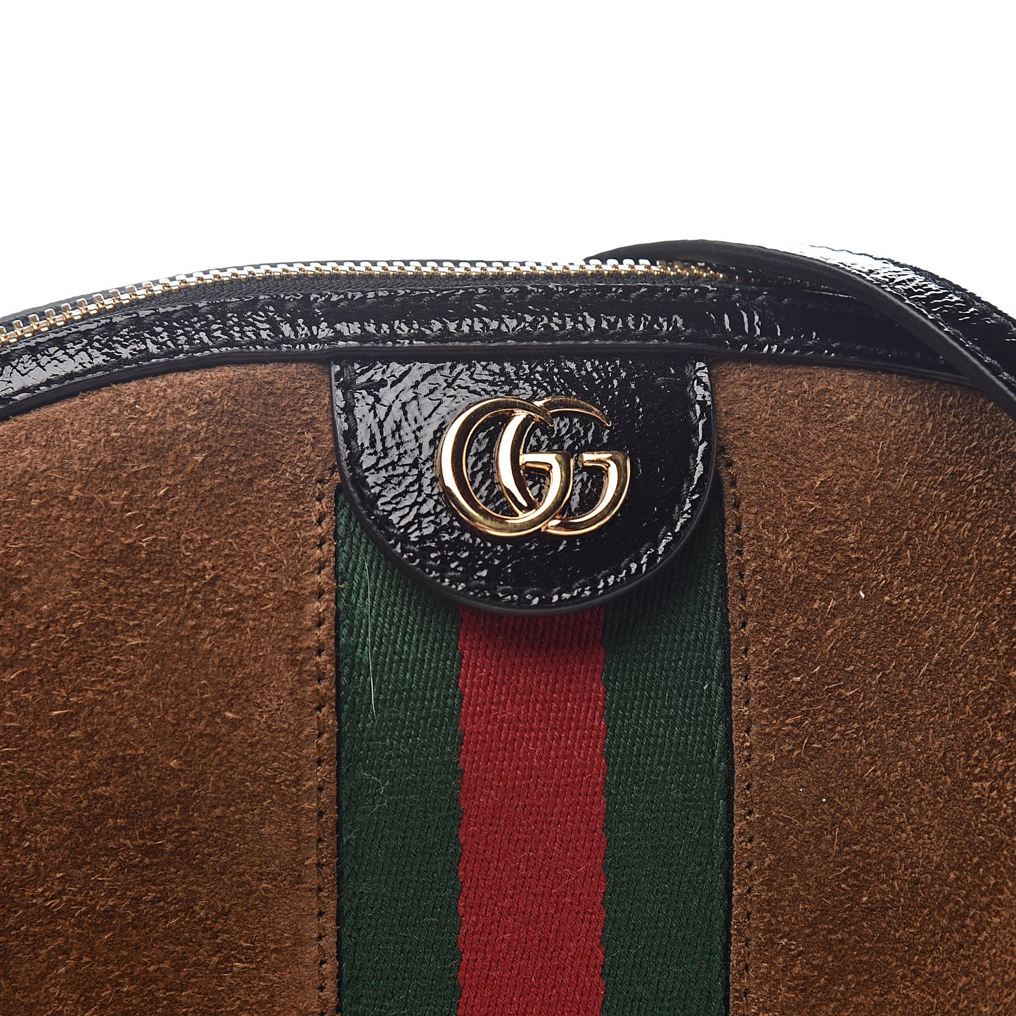 Suede Patent Web Small Ophidia Dome Shoulder Bag Nocciola Black