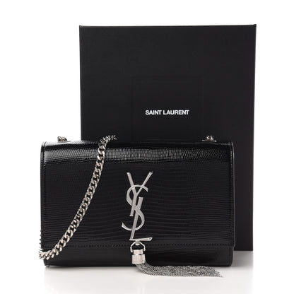 Saint Laurent Calfskin Lizard Embossed Small Classic Monogram Kate Tassel Satchel Black 10 of 10