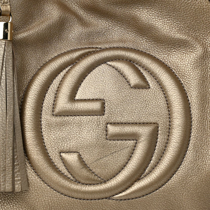 Gucci Metallic Pebbled Calfskin Medium Soho Shoulder Bag Golden Beige 7 of 13