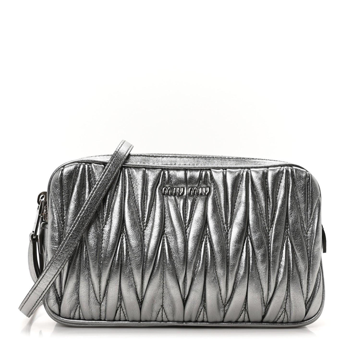 Metallic Nappa Matelasse Double Zip Pochette Clutch Cromo