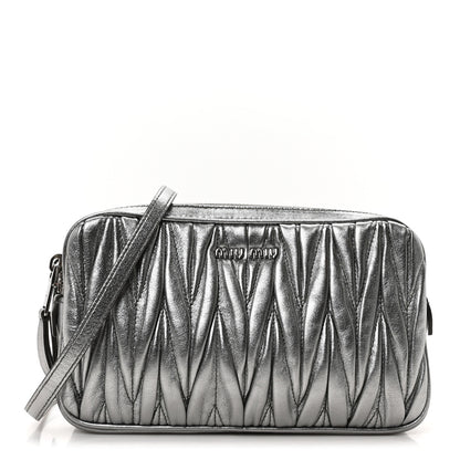 Miu Miu Metallic Nappa Matelasse Double Zip Pochette Clutch Cromo 1 of 10