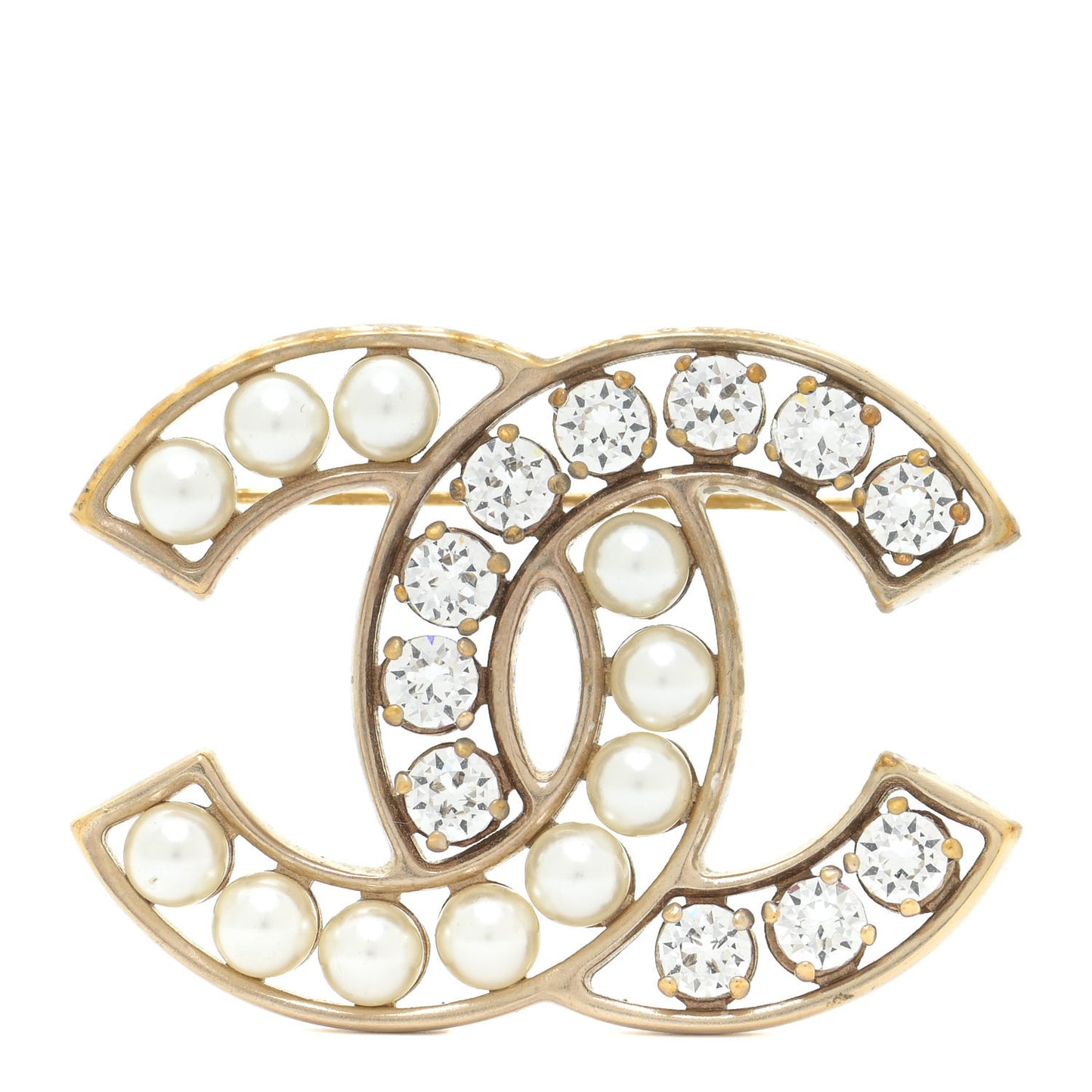 Pearl Crystal CC Brooch Gold Pearly White