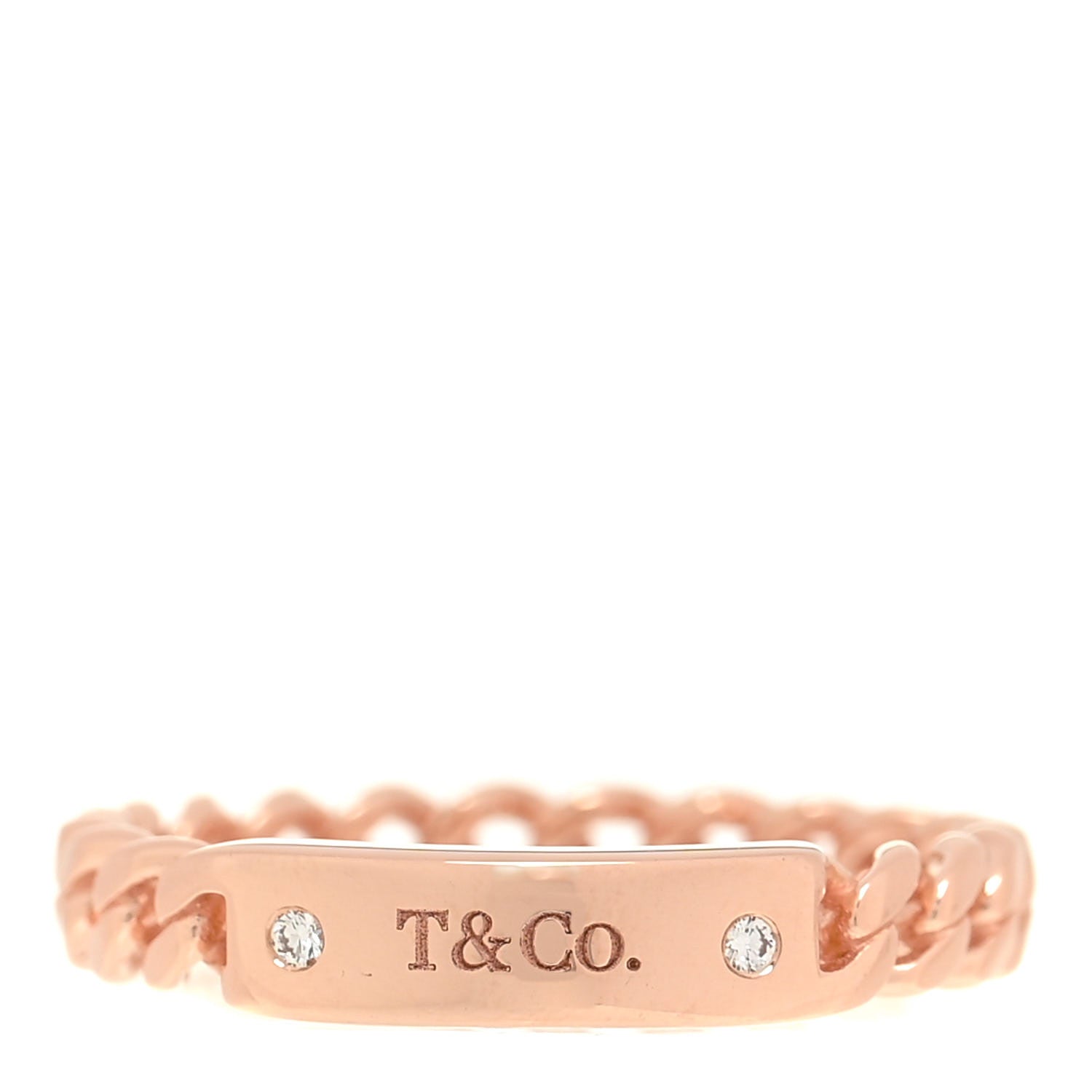 Tiffany 18K Rose Gold Diamond Micro Link Ring 57 8 1 of 4