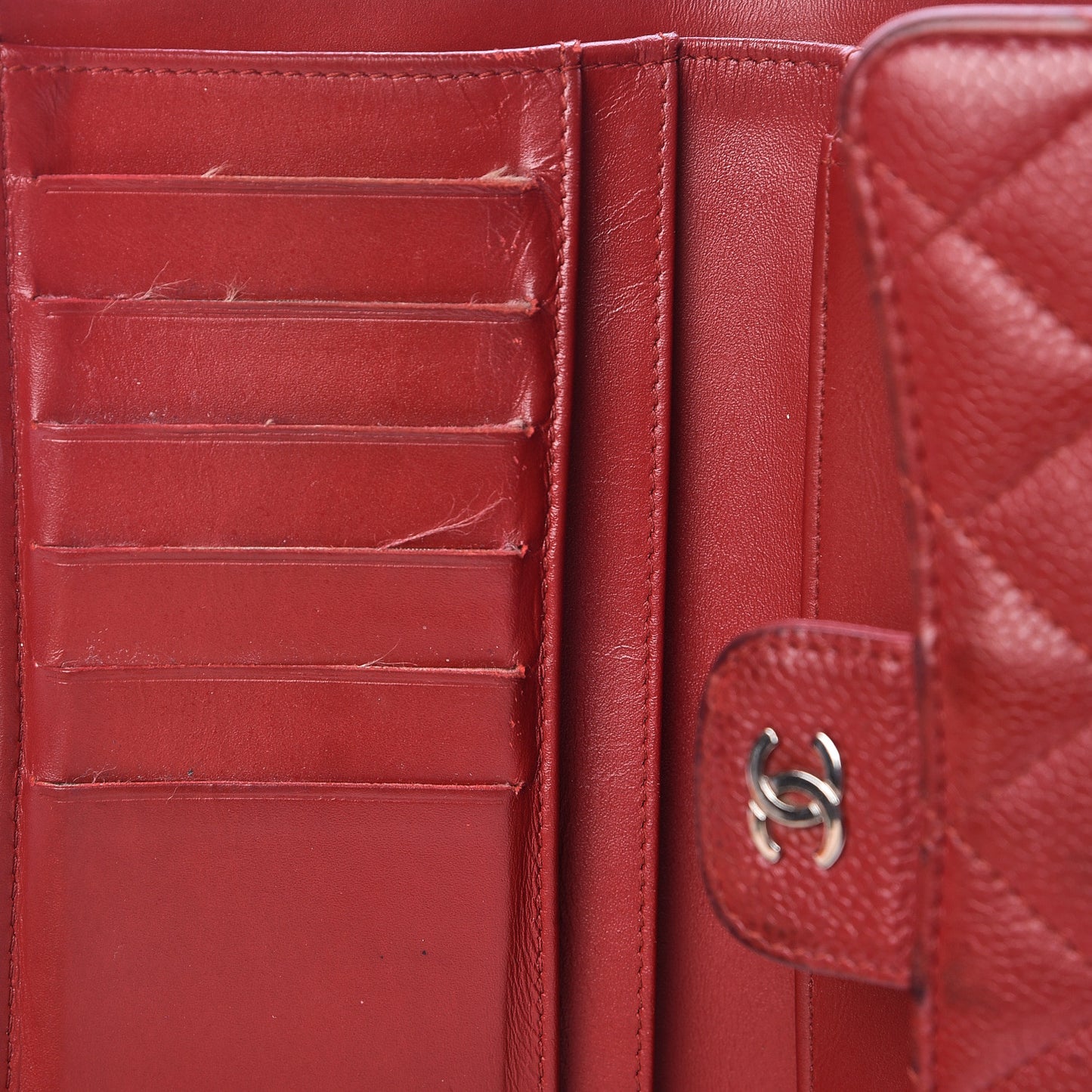 Caviar Quilted Large Flap Wallet Dark Red