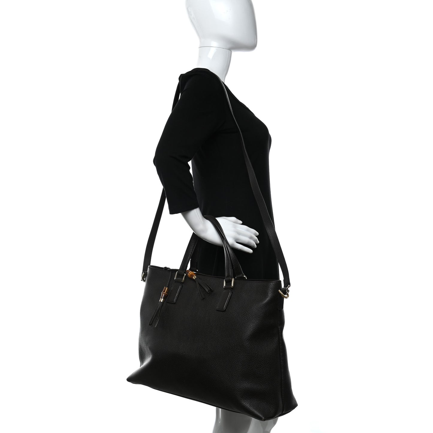 Calfskin Large Bamboo Tassel Top Handle Tote Brown