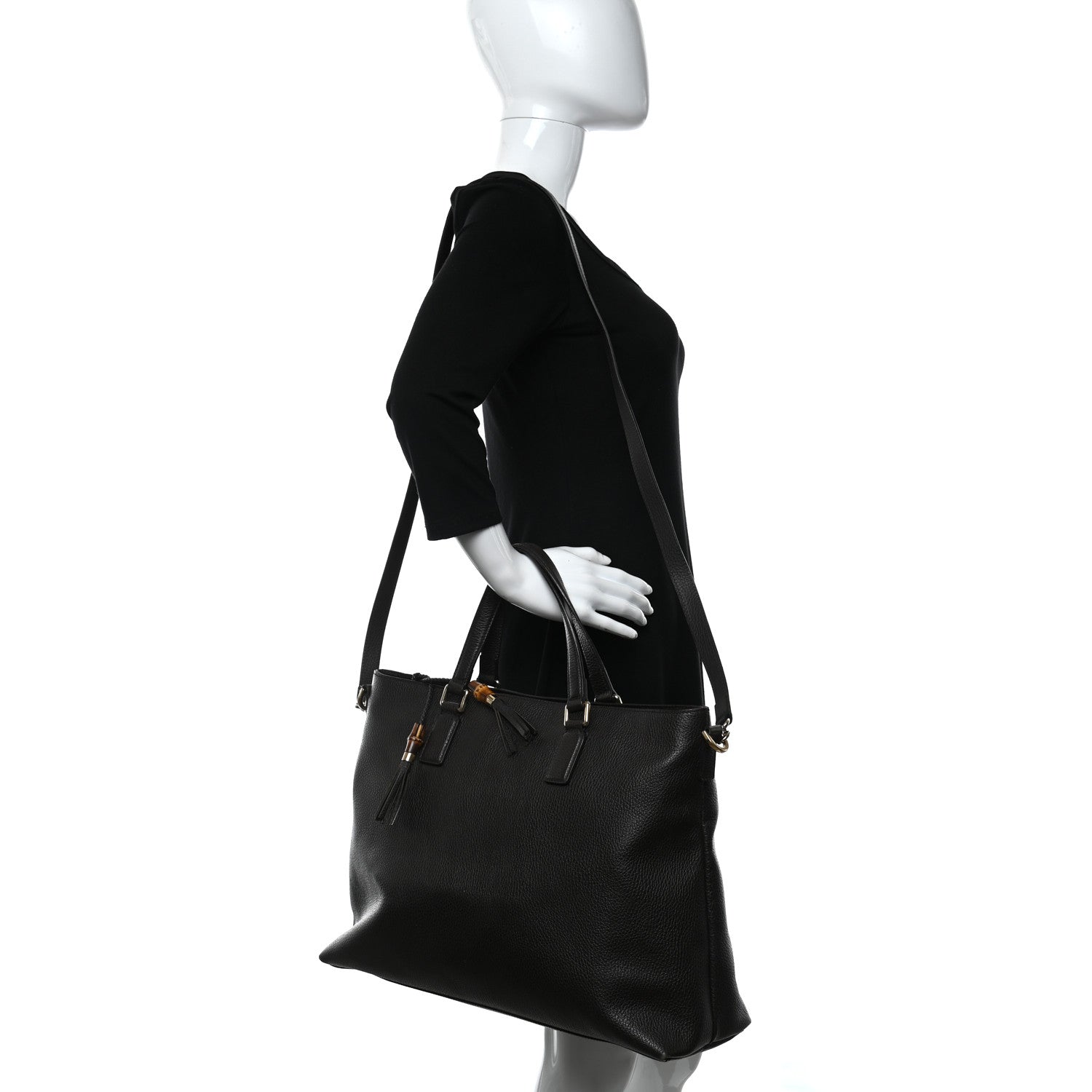 Gucci Calfskin Large Bamboo Tassel Top Handle Tote Brown 2 of 10