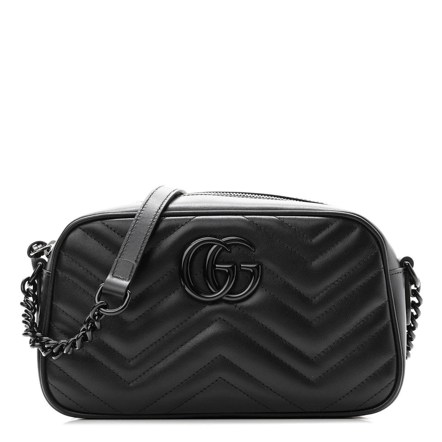 Calfskin Matelasse Monochrome Small GG Marmont Chain Shoulder Bag Black
