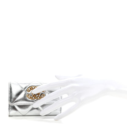 Chanel Metallic Goatskin Quilted Chanel 19 Flap Card Holder Silver 2 of 9