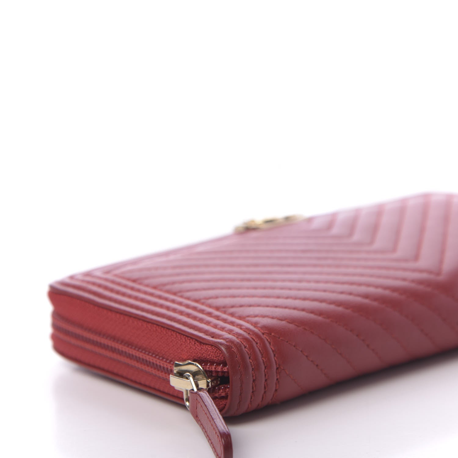 Chanel Lambskin Chevron Quilted Zip Around Boy Wallet Red 6 of 15