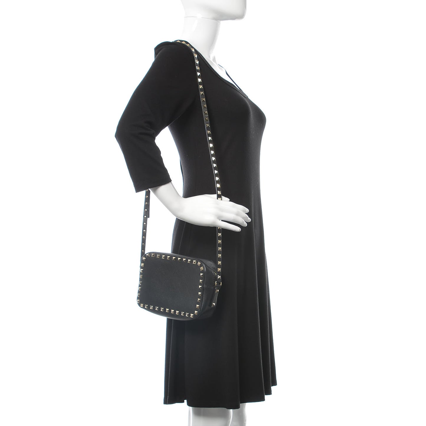 Calfskin Rockstud Camera Crossbody Bag Black