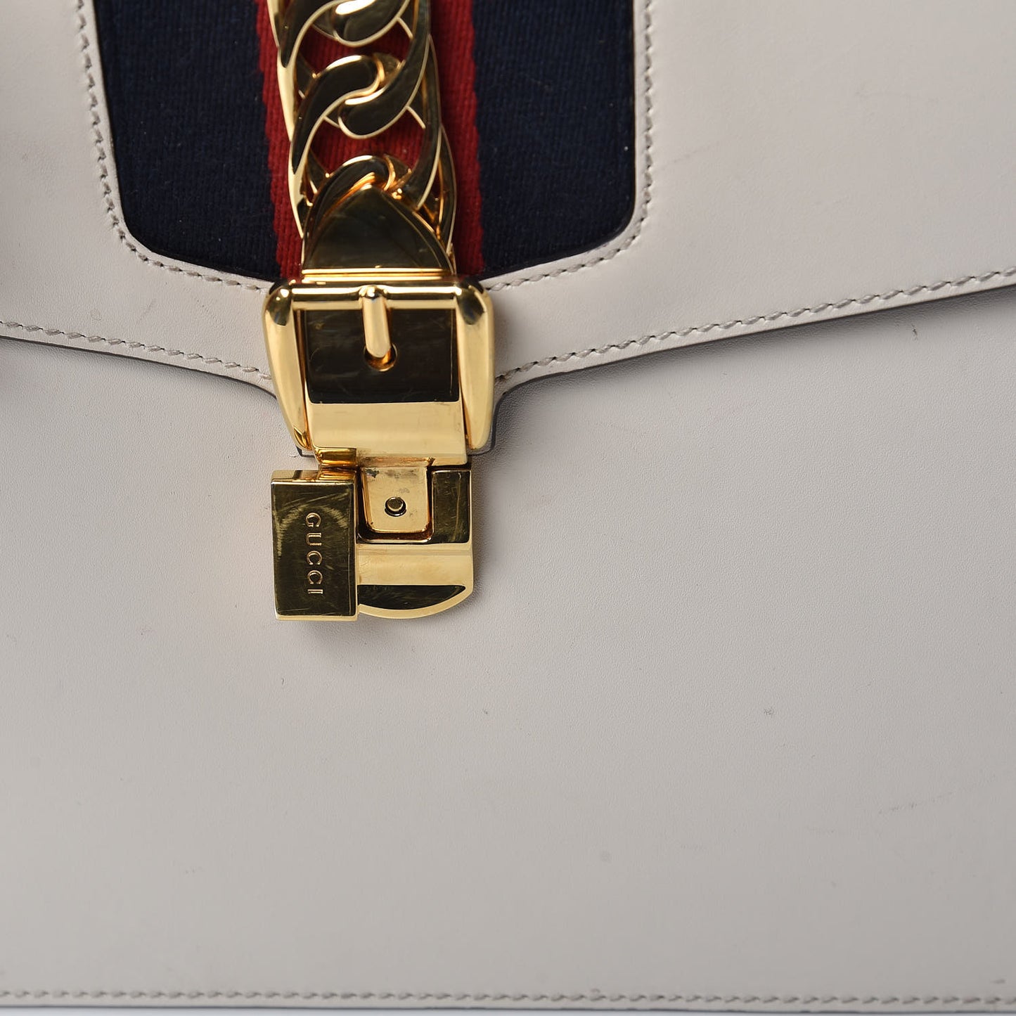 Calfskin Web Medium Sylvie Top Handle Bag White