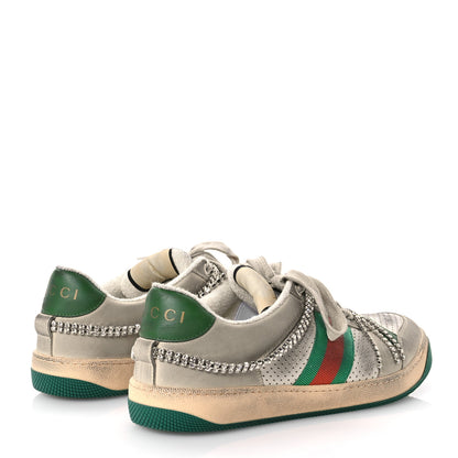Gucci Nubuck Calfskin Web Removable Crystals Womens Screener Sneakers 41 Dusty Milk New Mystic White 5 of 8