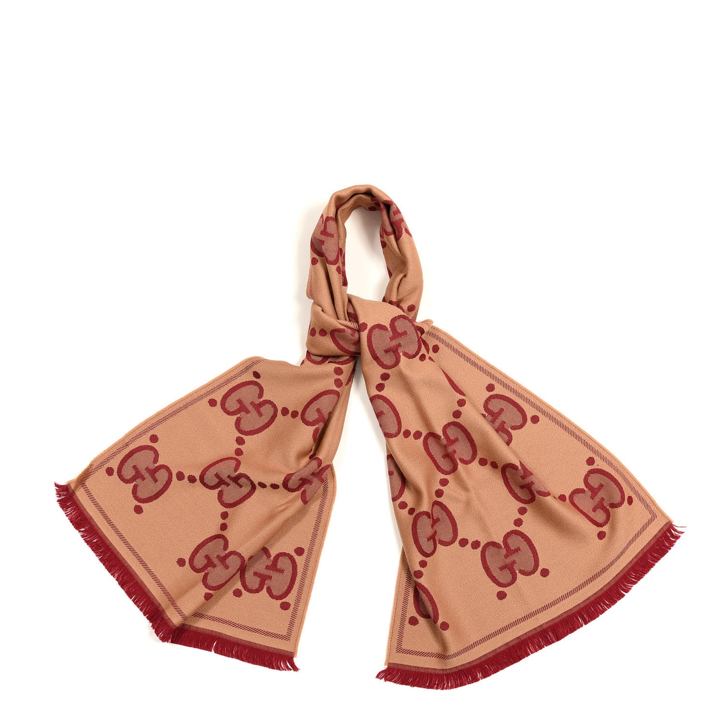 Wool Jacquard Monogram Jumbo GG Double Nest Scarf Light Brown Bordeaux