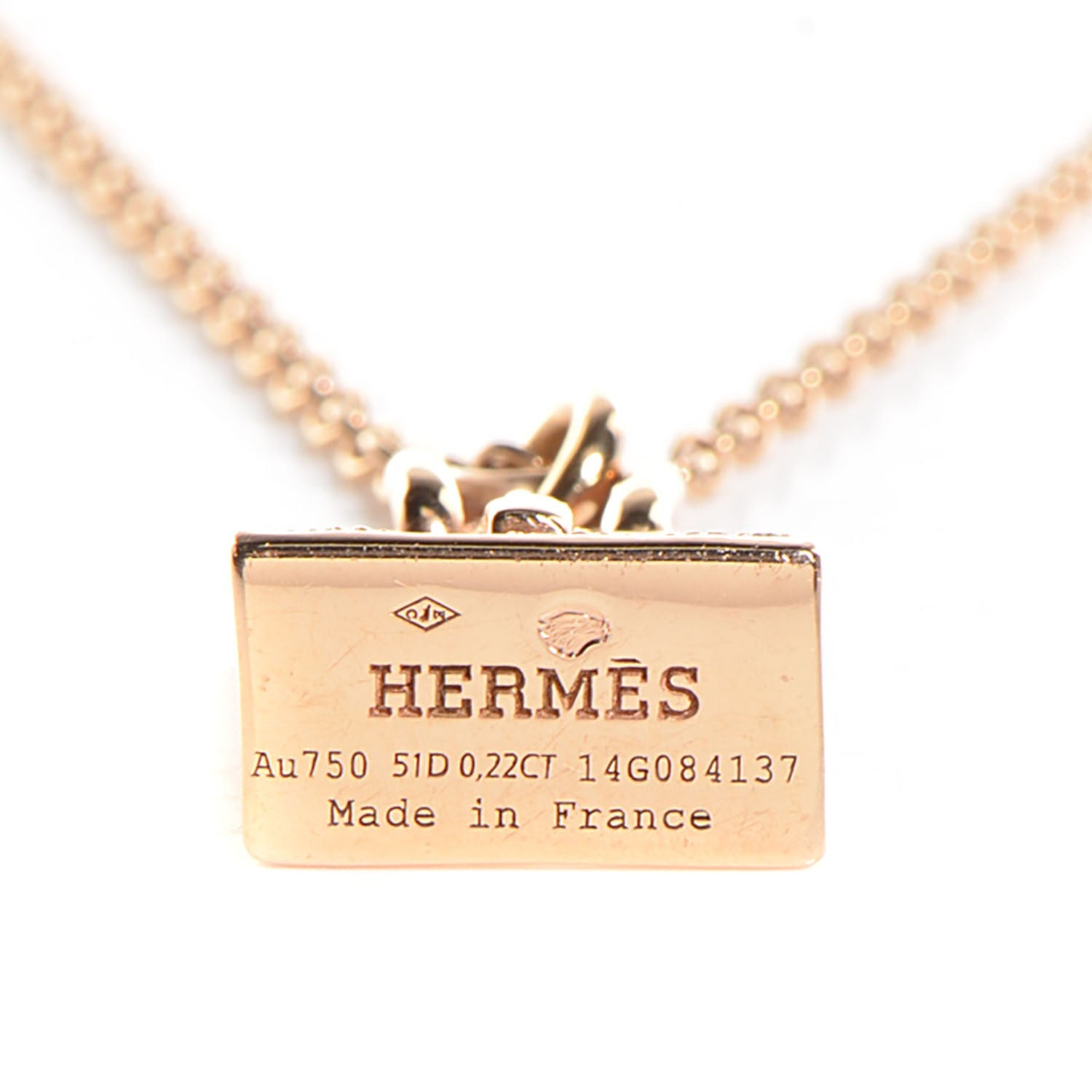 Hermes 18K Rose Gold Diamond Birkin Amulette Pendant Necklace 5 of 5